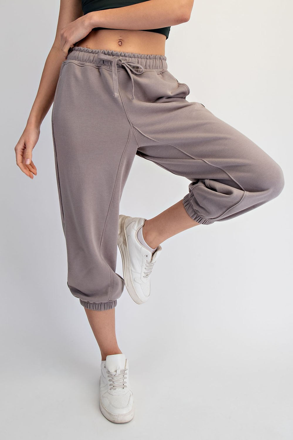 Gray Cropped Jogger Sweatpants with Drawstring Waist