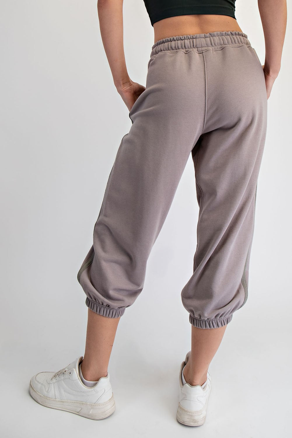 Gray Cropped Jogger Sweatpants with Drawstring Waist