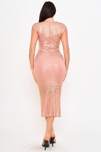 Pink Shimmer Foil Embellished Bodycon Midi Dress
