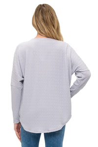 Silver Textured Zip Front Long Sleeve Top