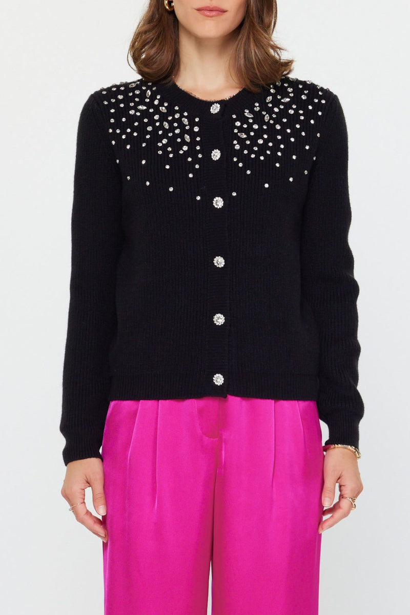 Black Crystal Embellished Knit Cardigan