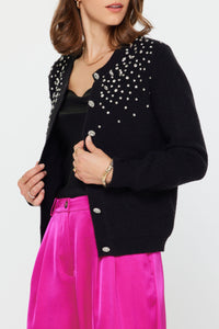 Black Crystal Embellished Knit Cardigan