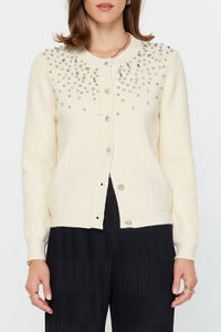 Ivory Crystal Embellished Knit Cardigan