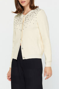 Ivory Crystal Embellished Knit Cardigan