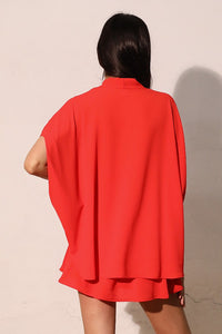 Surplice Wrap Top With Batwing Sleeves In Red