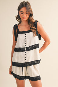 Contrast Eyelet Trim Two-Piece Shorts Set