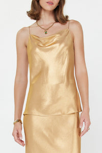 Gold Satin Cowl Neck Cami Top