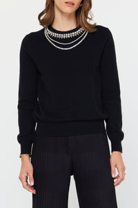 Embellished Crew Neck Sweater in Black