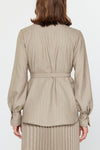 Barley Belted Button-Up Blouse with Subtle Sparkle