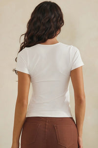 White Seamless Scoop Neck Fitted Short Sleeve Top