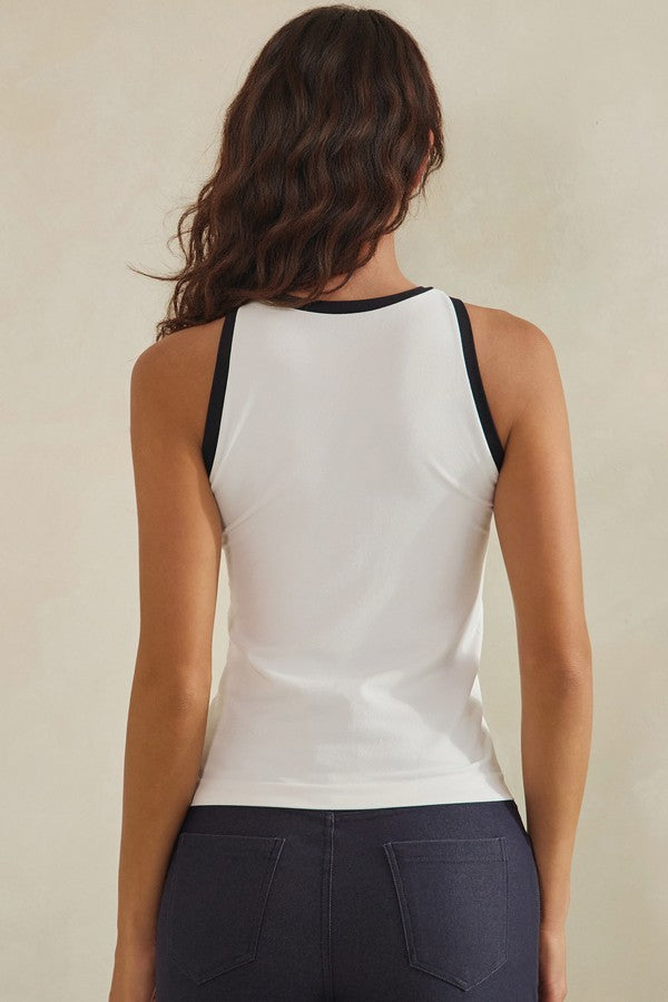 Seamless High Neck Contrast Trim Tank Top
