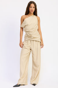 Nude Striped One-Shoulder Asymmetrical Tunic Top
