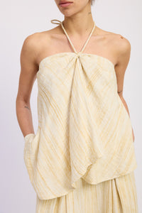 Buttercream Linen Watercolor Halter Tie Tank Top