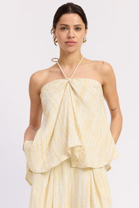 Buttercream Linen Watercolor Halter Tie Tank Top