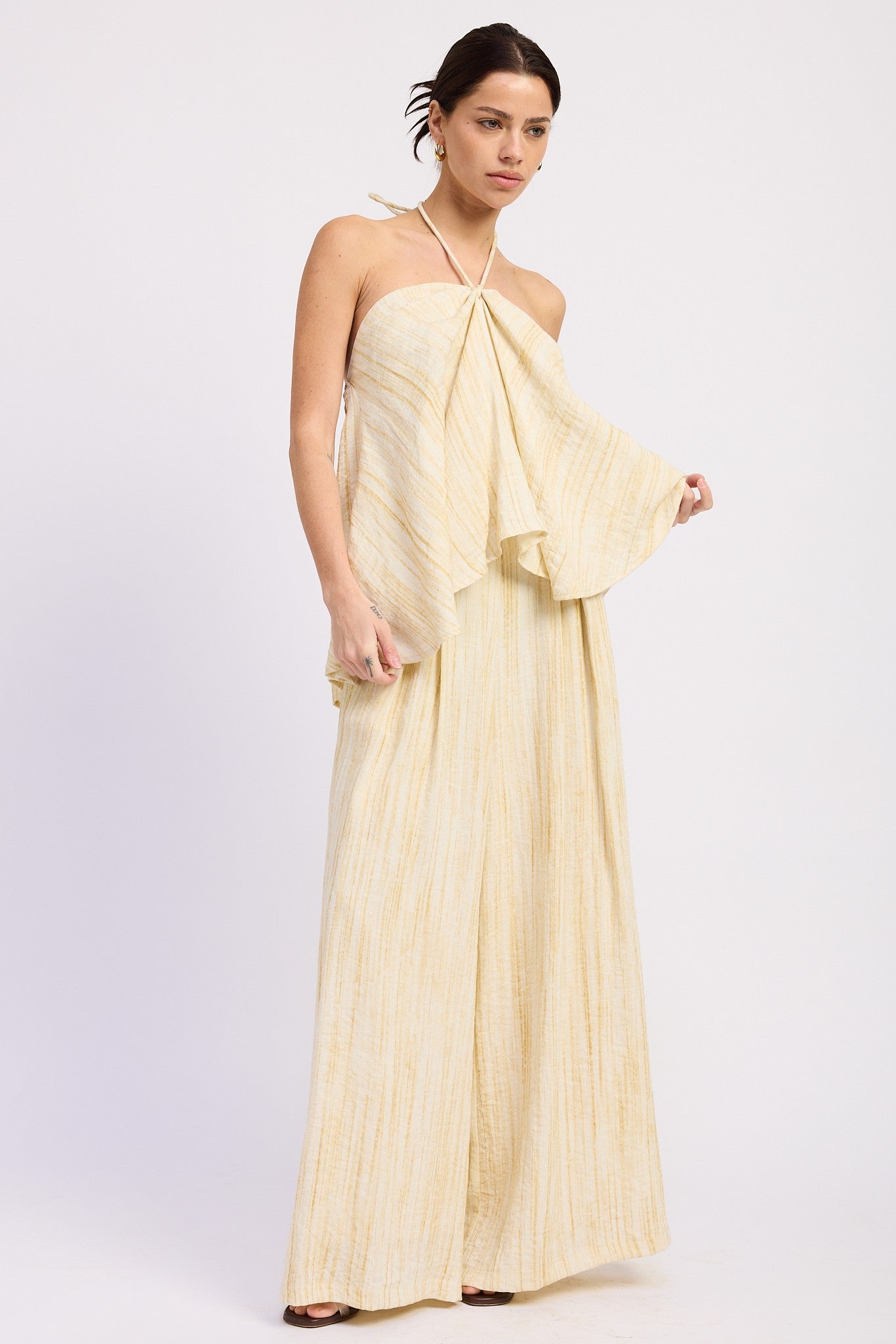Buttercream Watercolor Linen Wide Leg Pants