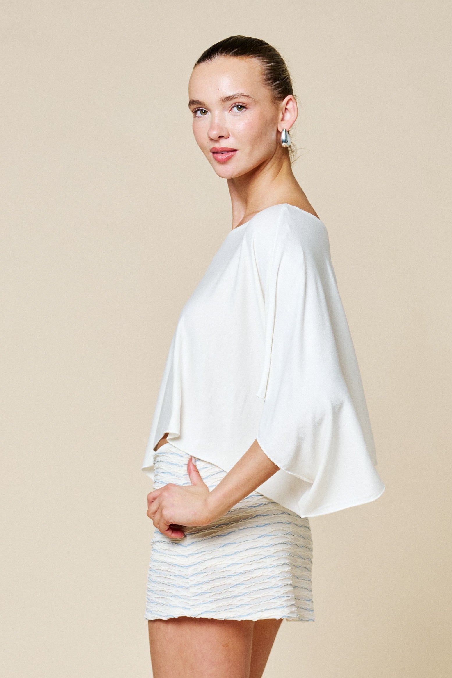 Whie Off-Shoulder Flowy Poncho Top