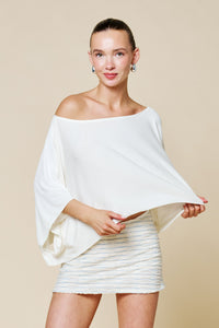 Whie Off-Shoulder Flowy Poncho Top