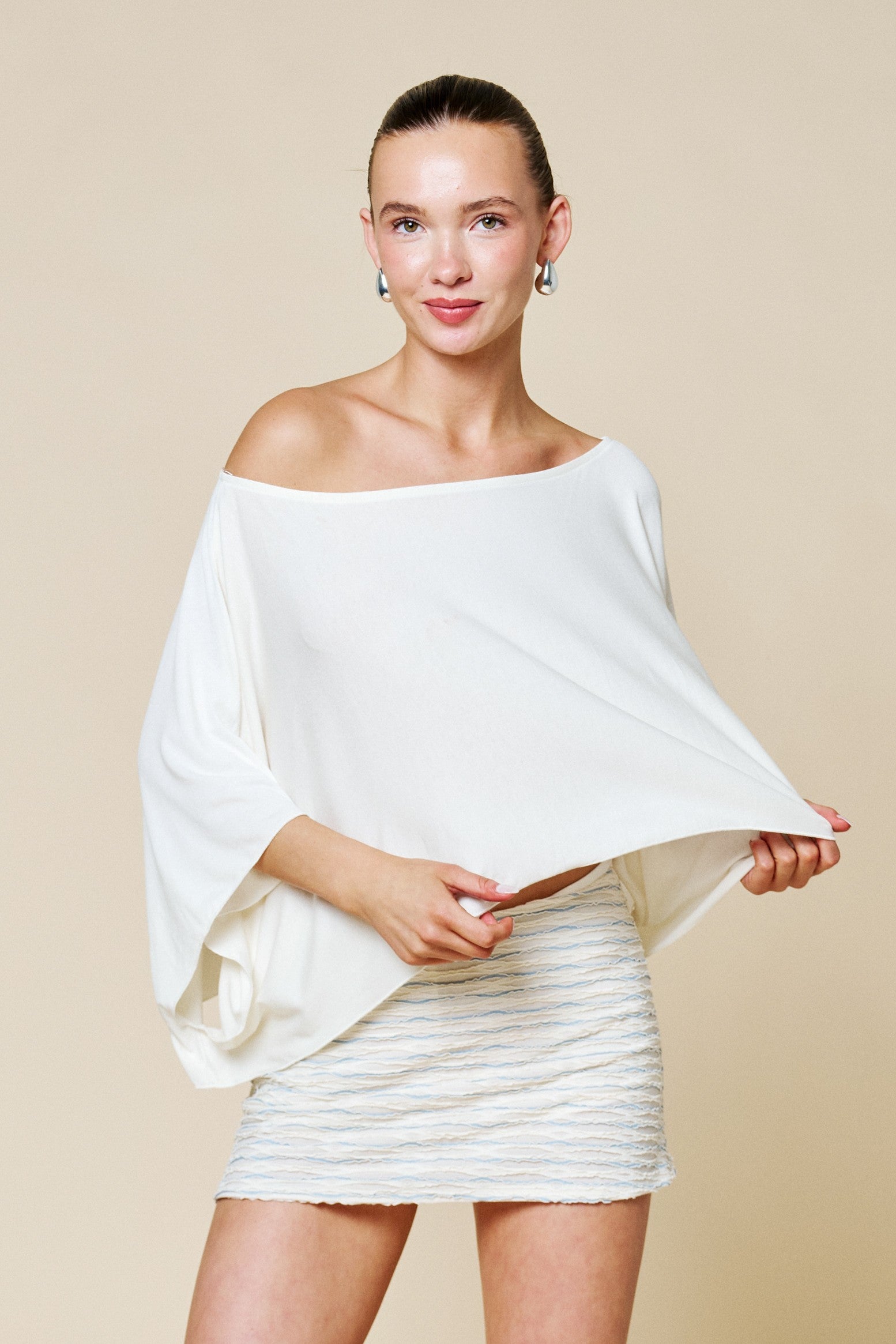 Whie Off-Shoulder Flowy Poncho Top