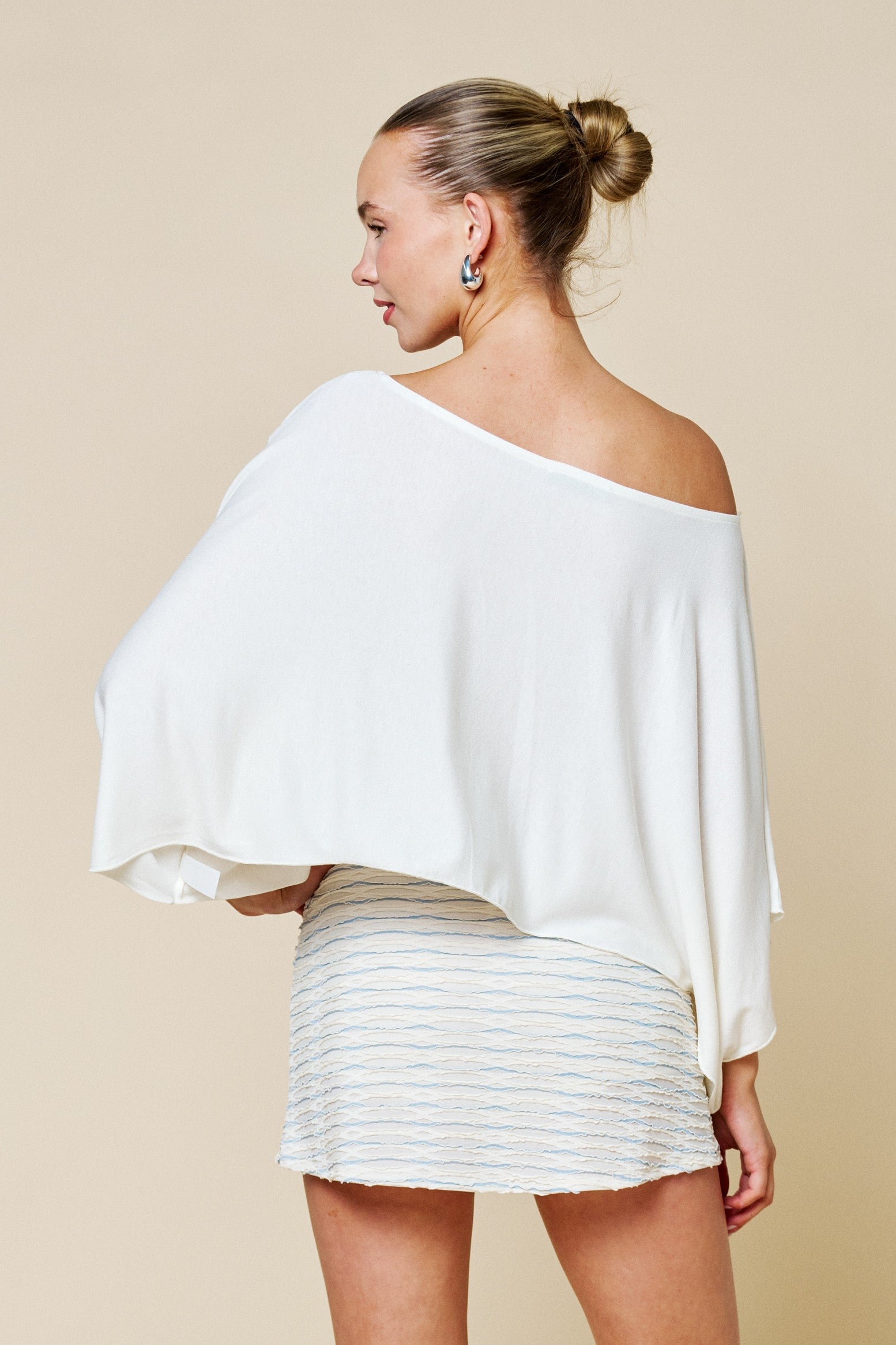 Whie Off-Shoulder Flowy Poncho Top