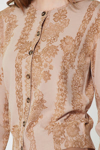 Nude Floral Lace Knit Button Front Cardigan Sweater