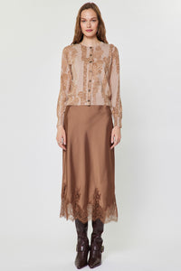 Nude Floral Lace Knit Button Front Cardigan Sweater