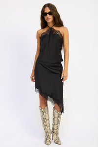 Black Lace Trim Halter Satin Camisole Top