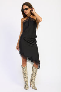 Black Lace Trim Halter Satin Camisole Top