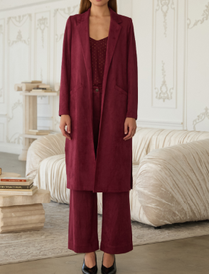 Burgundy Longline Suede Coat