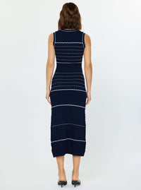 Navy Sleeveless Button Front Knit Midi Dress with Gold Buttons