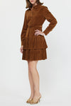 Tiered Pleated Mini Shirt Dress in Chestnut Brown