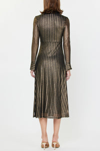 Metallic Striped Twist Front Midi Dress