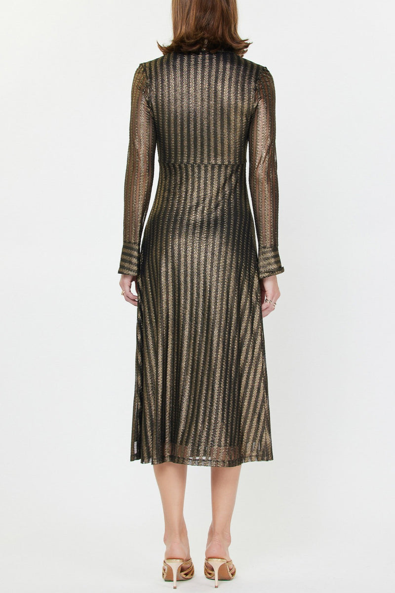 Metallic Striped Twist Front Midi Dress