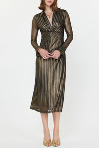 Metallic Striped Twist Front Midi Dress
