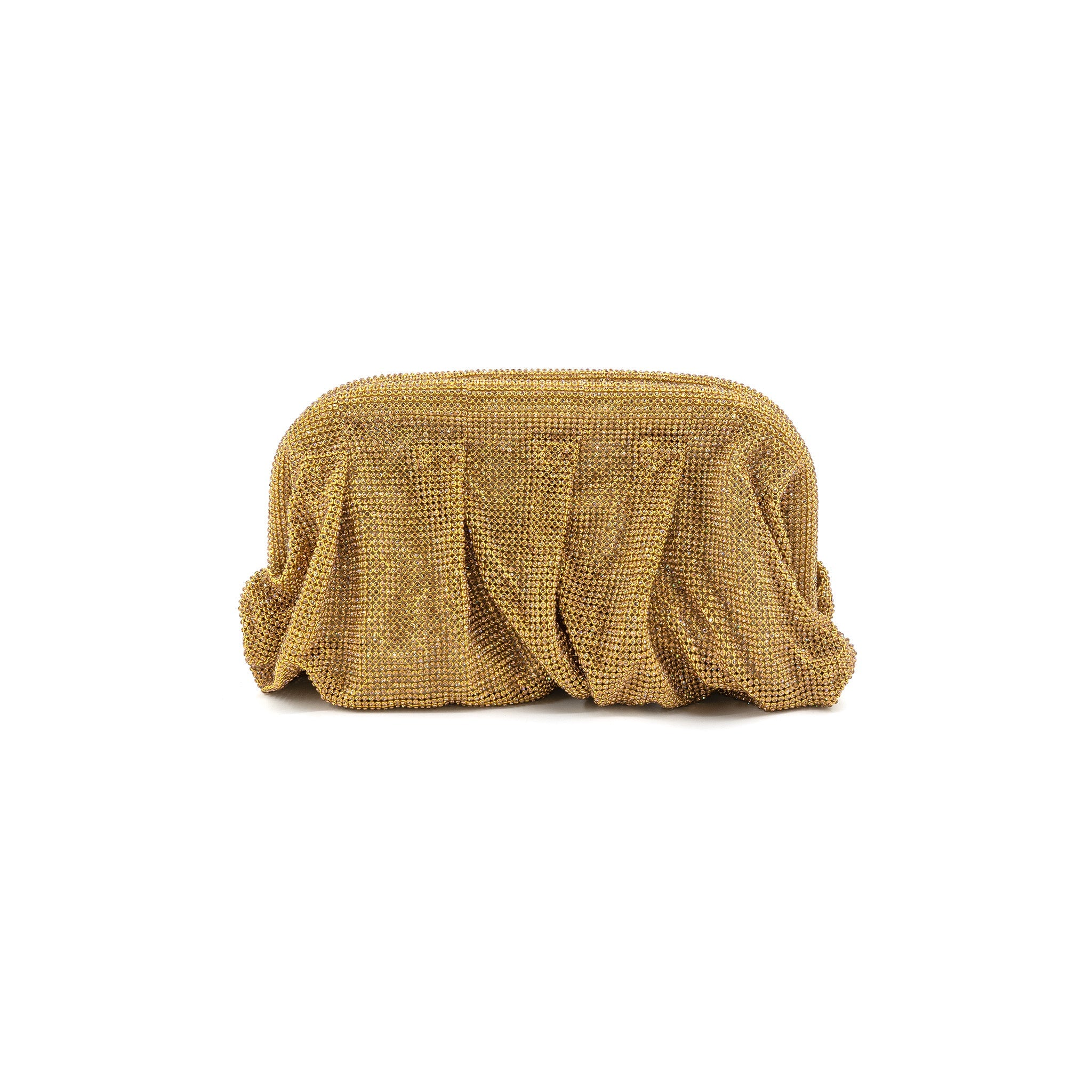 Gold Crystal Ruched Evening Clutch
