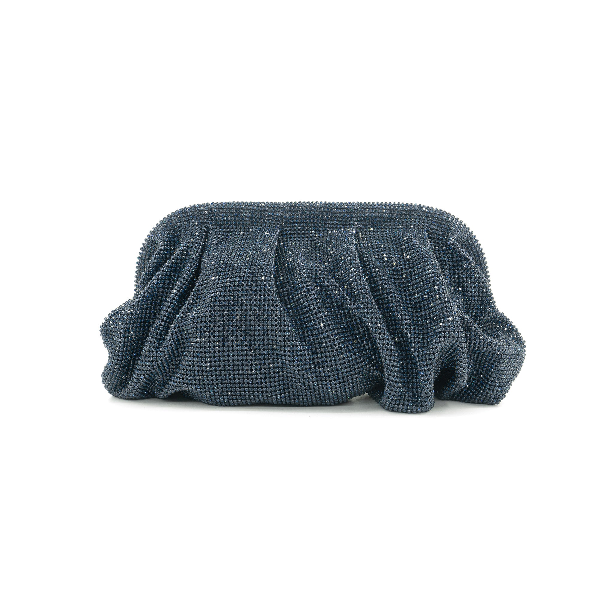 Blue Crystal Ruched Evening Clutch