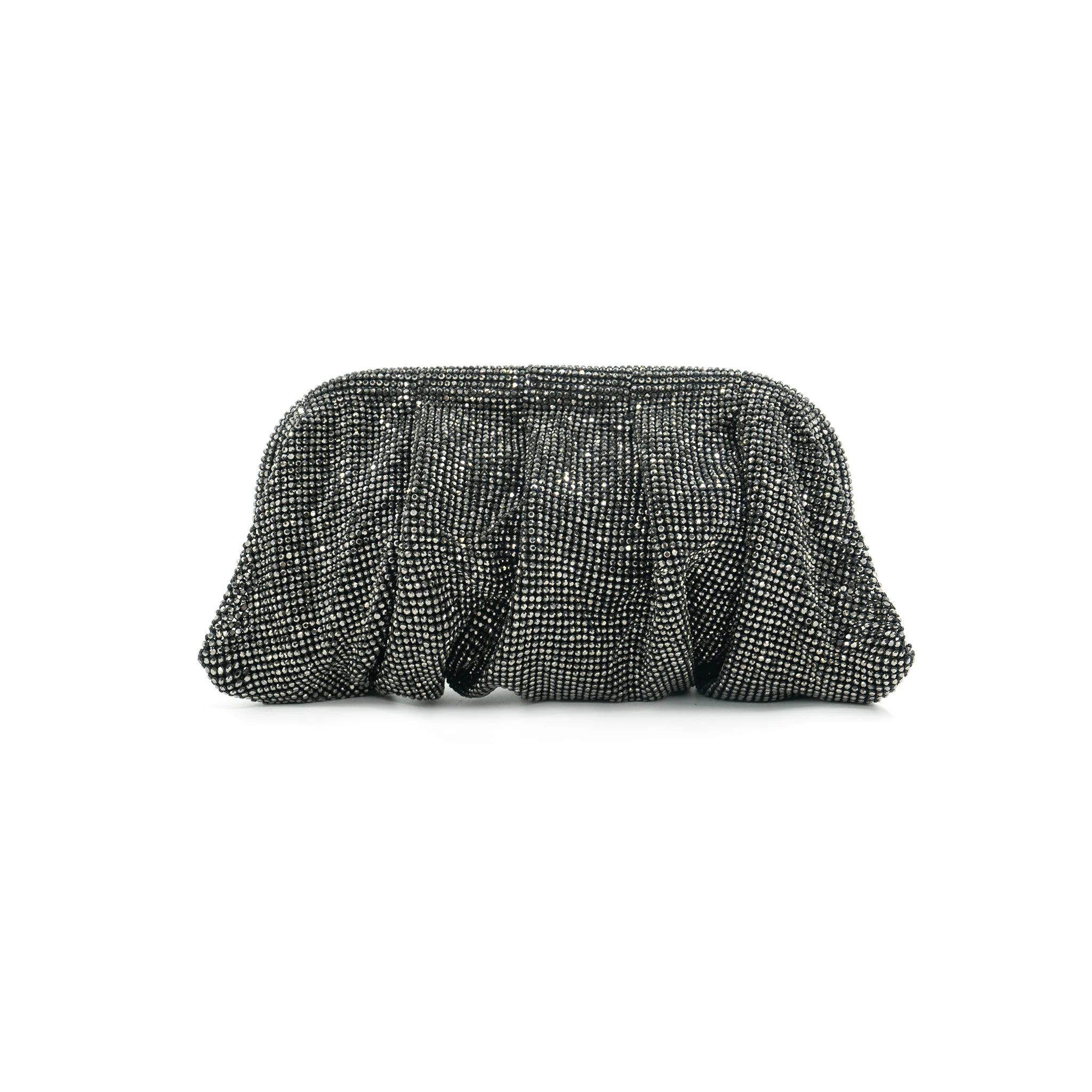 Gray Crystal Ruched Evening Clutch