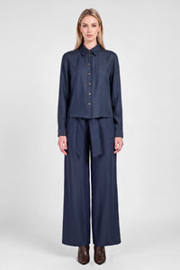 Navy Cropped Button Down