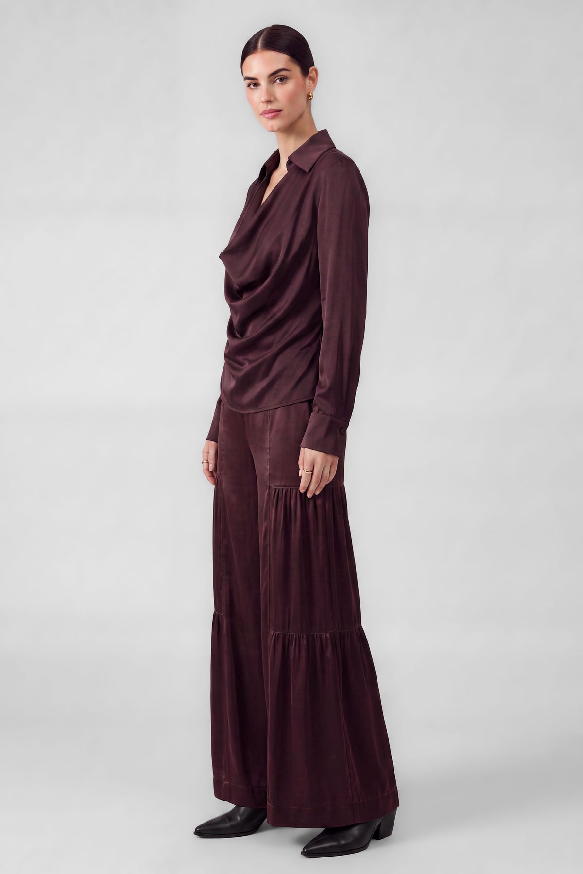 Cherry Tiered Wide-Leg Pants