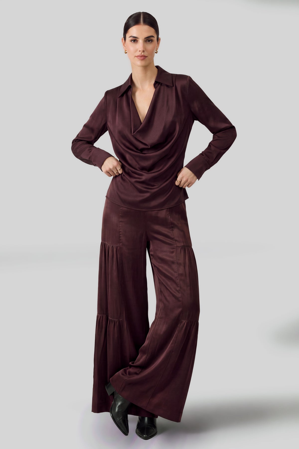 Cherry Tiered Wide-Leg Pants