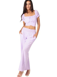 Lavender Puff Sleeve Tie-Back Crop Top