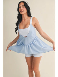 Light Blue Gingham Romper with Babydoll Overlay Dress