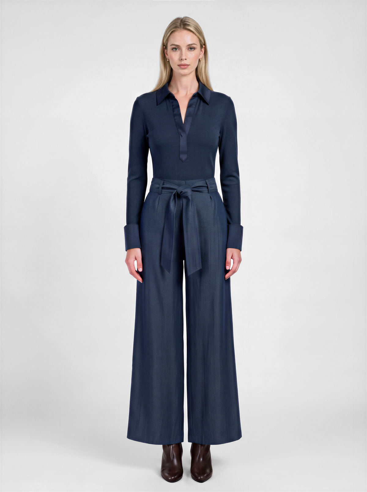 Navy High Rise with Scarf Waist pant