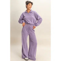 Purple Relaxed Quarter Zip Pullover Top