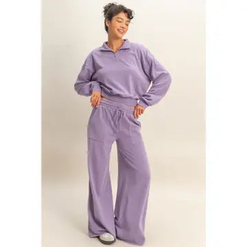Purple Relaxed Quarter Zip Pullover Top