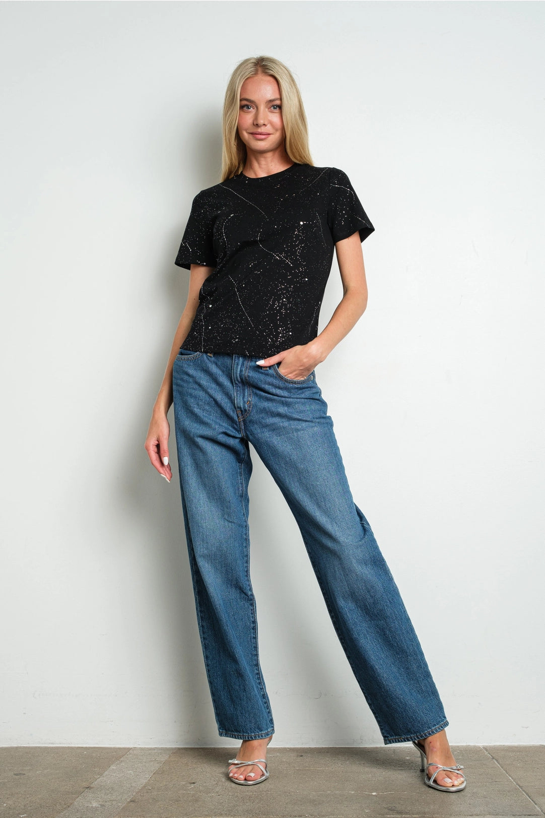 Black Galaxy Speckled Short Sleeve Crew Neck Tee