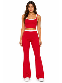 Red Contrast Trim Sports Bra and Flared Leggings Set