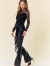 Leather Fringe Flare Pants in Black