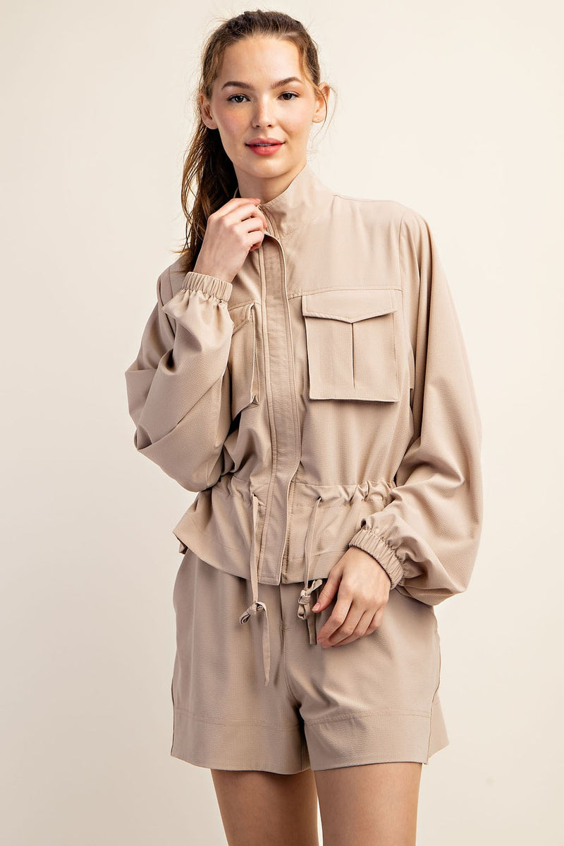 CRINKLE WOVEN LONG SLEEVE JACKET NUDE