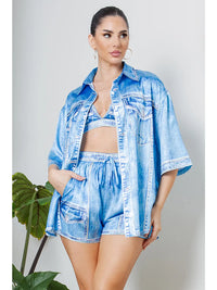 Denim Bralette and Shorts Lounge Set