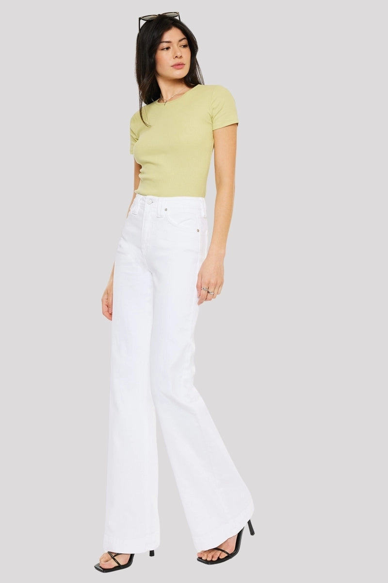 High Rise White Wide Leg Jeans with Full Length Fit